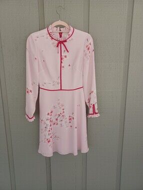 Ted Baker Heydii Peach Blossom Mini Dress 0 US 2 Wedding Guest Bow Long Sleeve
